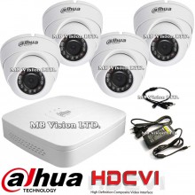HDCVI система за видеонаблюдение с 4 HD куполни, вътрешни камери Dahua, ДВР рекордер, захранващ адаптер